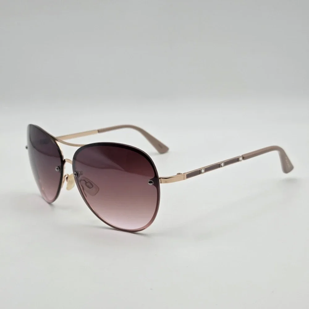 Tahari Women's Aviator Sunglasses Rose Gold Rose Pink Gradient Lenses Crystals